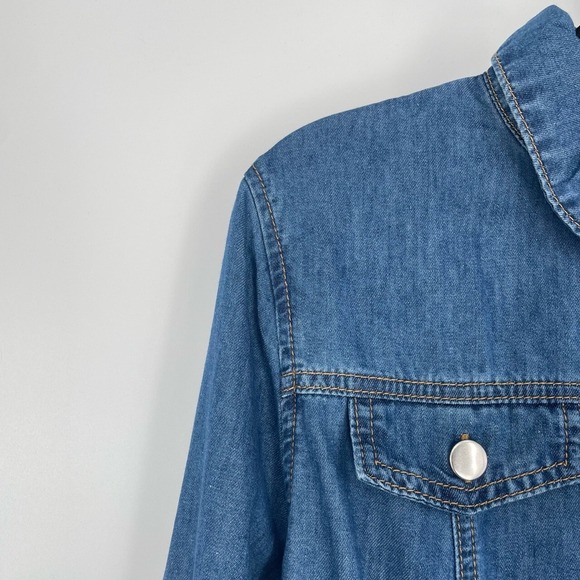 Allegra K Womens Blue Button Down Long Sleeve Collared Denim Shirt Dress Size XS - Picture 5 of 12